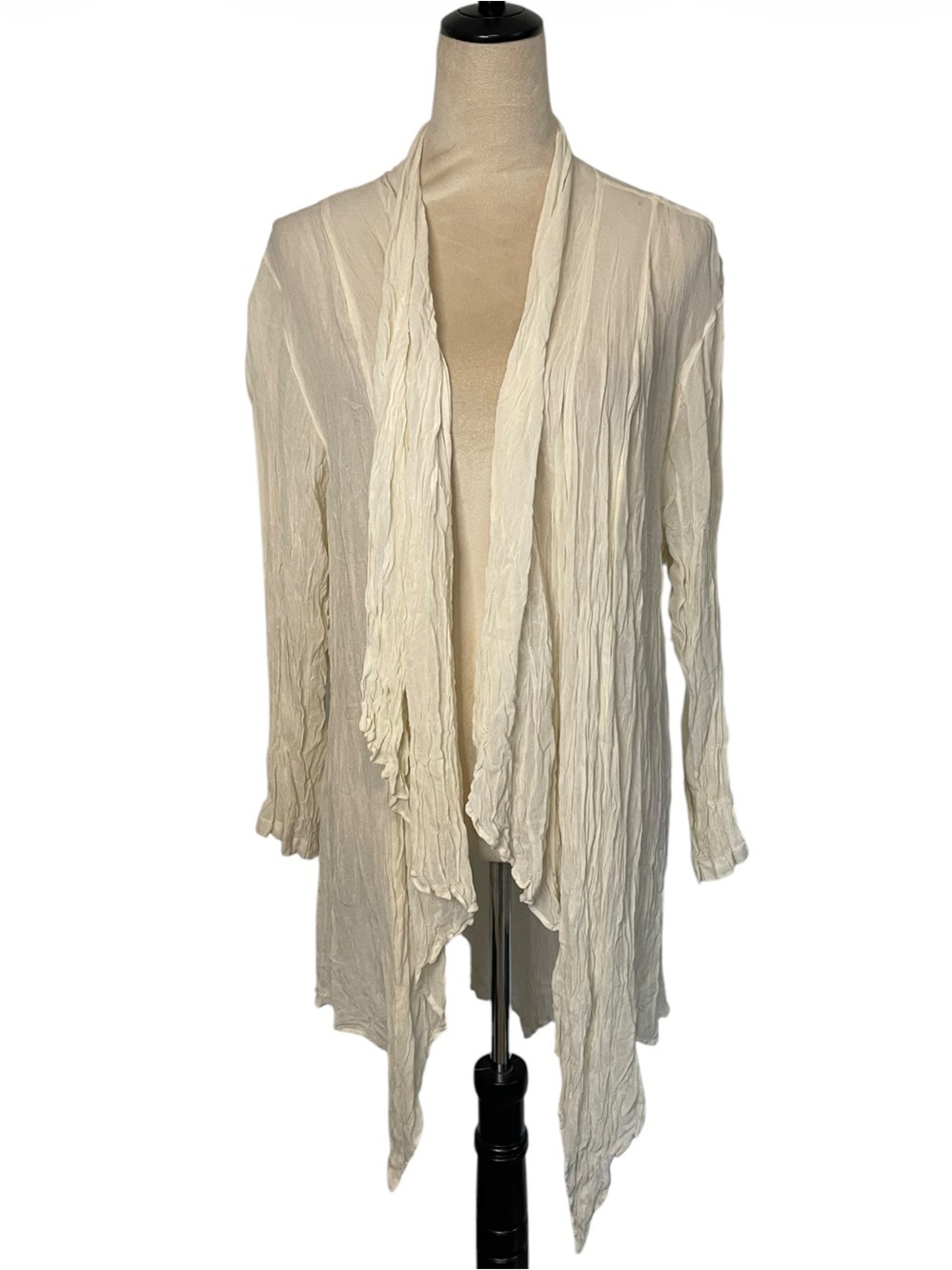 90’s Lola P. Woman Cream Broomstick Crinkle Open Front Cardigan NWT Deadstock